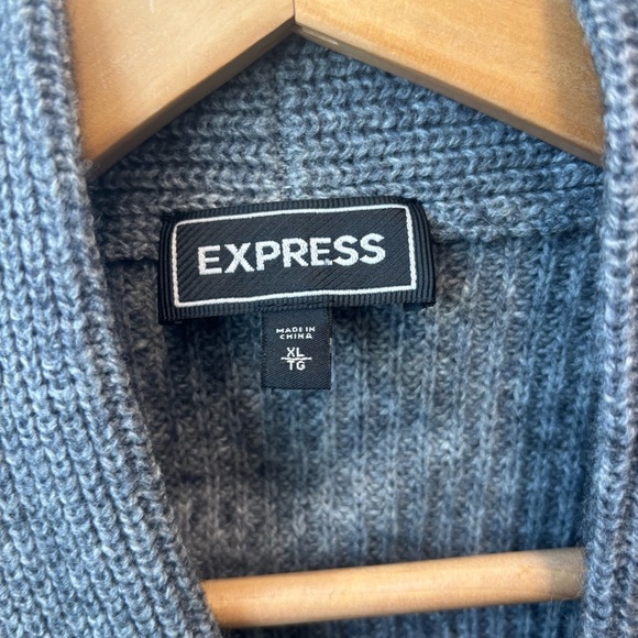 Express XL Cardigan Sweater Shawl Collar Gray Button-Up Wool Blend Pockets - Picture 4 of 12